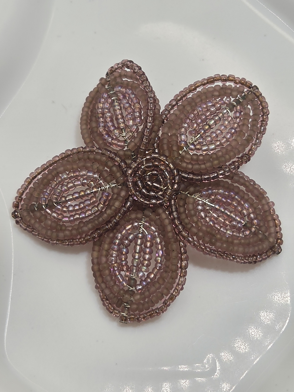 🌸 Vintage French Beaded Wire Flower Brooch | Mauve Pink Goth Floral Pin ✨